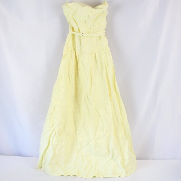 Abercrombie & Fitch Linen Drop-Waist Belted Midi Dress in Yellow Size Small -NWT - Picture 3 of 11